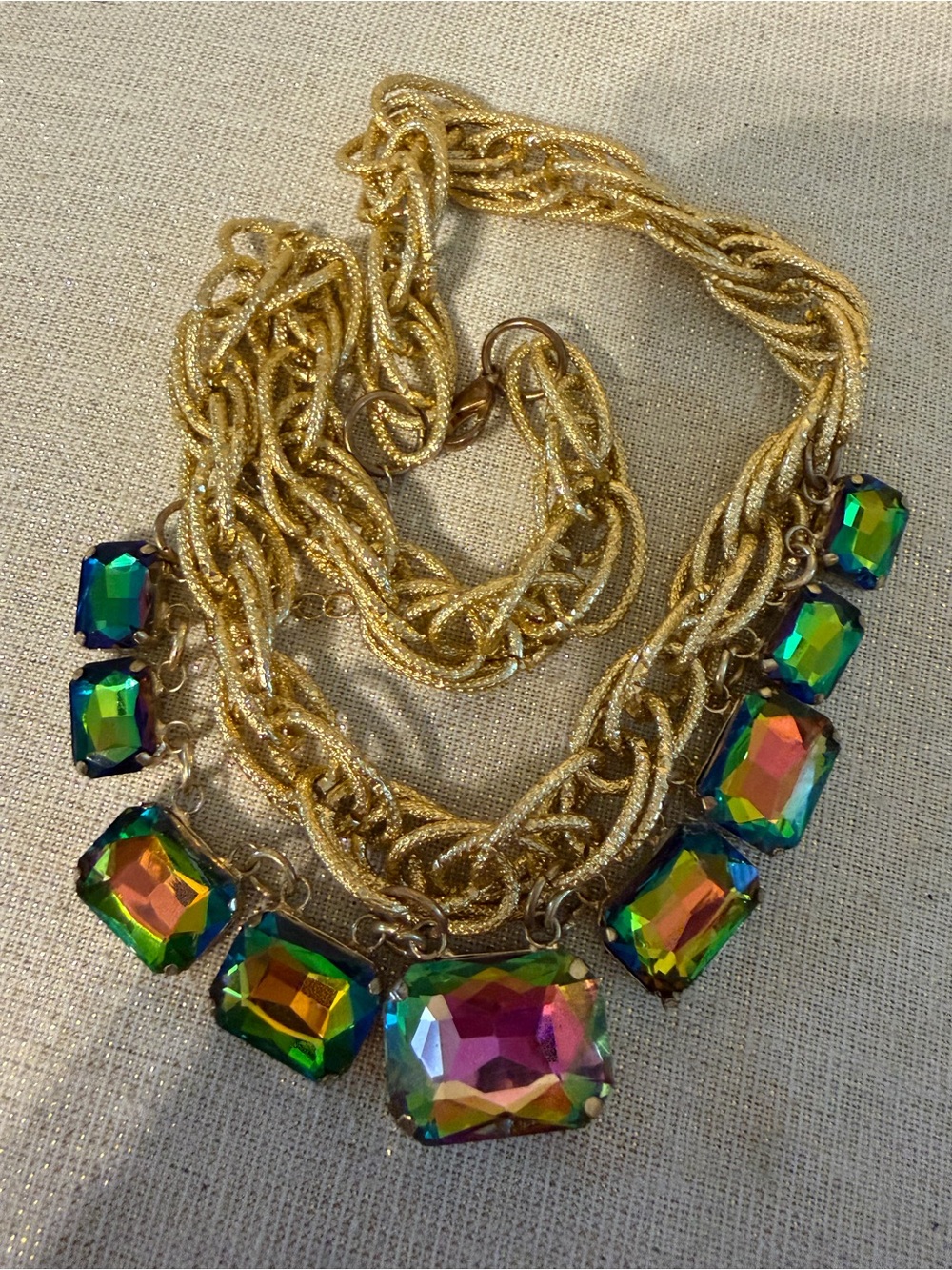 Gold Chain Statement Necklace with Multicolor Aurora Crystals - Picture 3 of 5